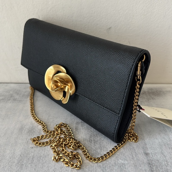 Ted Baker London Kira Rose Clutch Brushed Gold Black Leather Shoulder Handbag - Picture 7 of 16